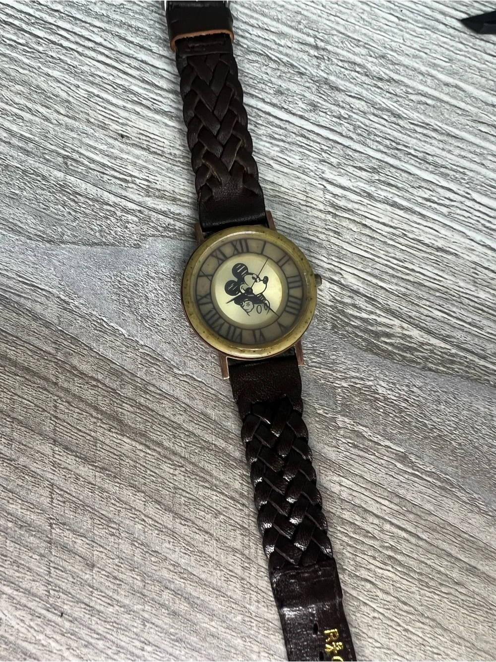 Vintage Fossil Mickey Mouse watch with brown band